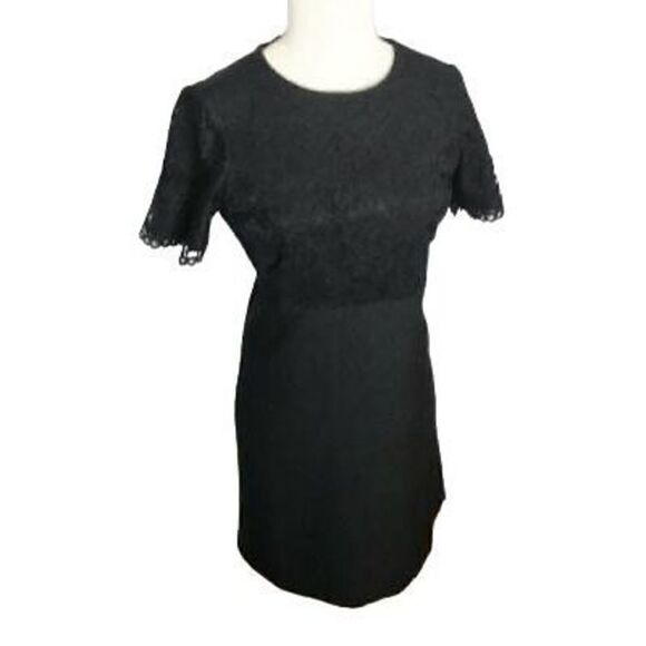 Maggy London 6 Black Dress Lace A-Line Y2K Does 50s Evening Rockabilly Short Sle - Picture 1 of 9